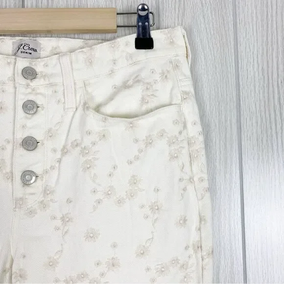 J. Crew | White Floral Embroidered Billie Demi Door Cropped Jeans Size 29 - Picture 3 of 12